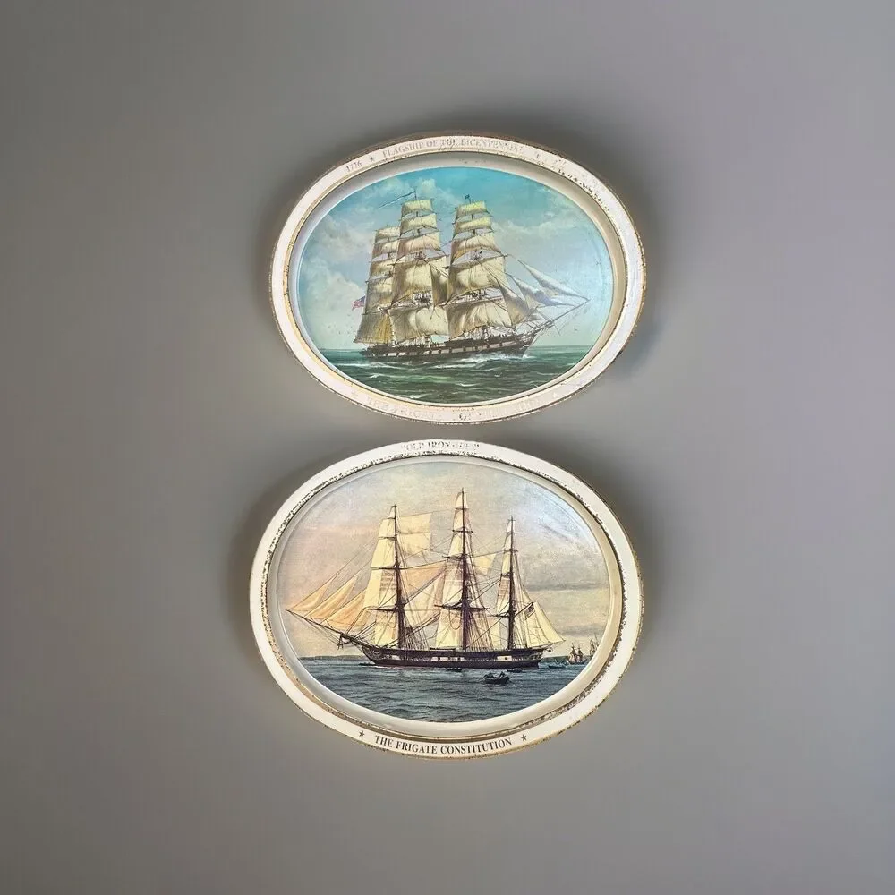 1976 Bicentennial Tray Set – Constellation & Old Ironsides Nautical Decor